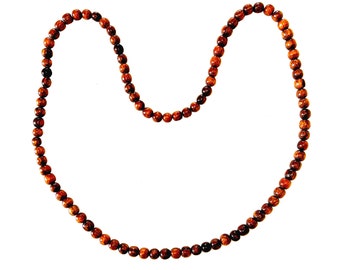 Hawaiian Jewelry 6-8mm Koa Wood Bead Lei Necklace From Maui, Hawaii 32"