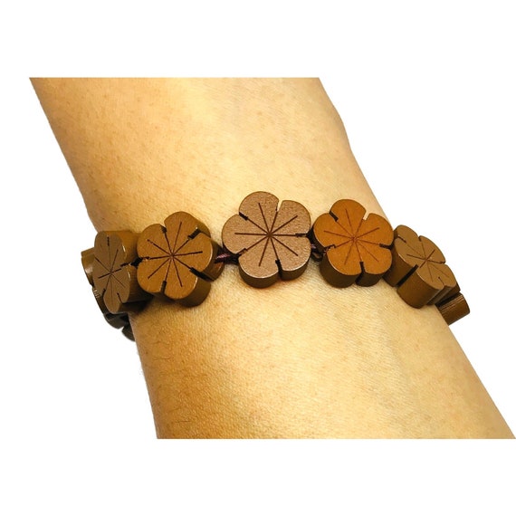 Hawaiian Jewelry Plumeria Flower Wood Handmade Elastic Bracelet