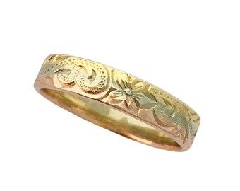 Hawaiian Heirloom Jewelry 14 Karat Gold Tri-Color Ring from Maui, Hawaii