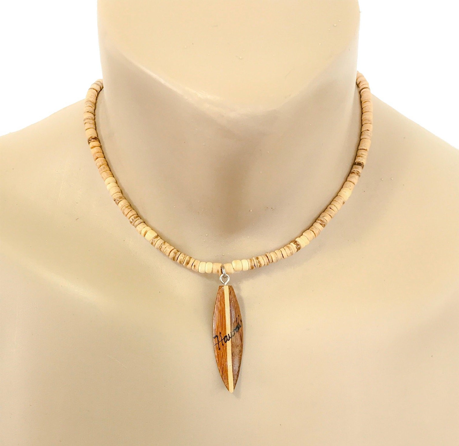 Hawaiian Jewelry Coconut Bead Necklace with Wooden Surfboard Etsy