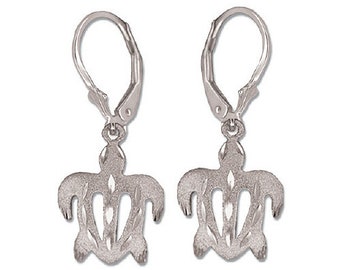 Hawaiian Heirloom Jewelry 14 Karat White Gold Honu Sea Turtle Dangle Earrings from Maui, Hawaii