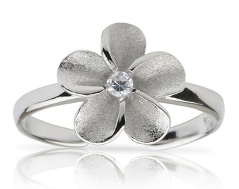 Hawaiian Jewelry Sterling Silver Clear CZ Plumeria Flower Hawaii Toe Ring from Maui, Hawaii