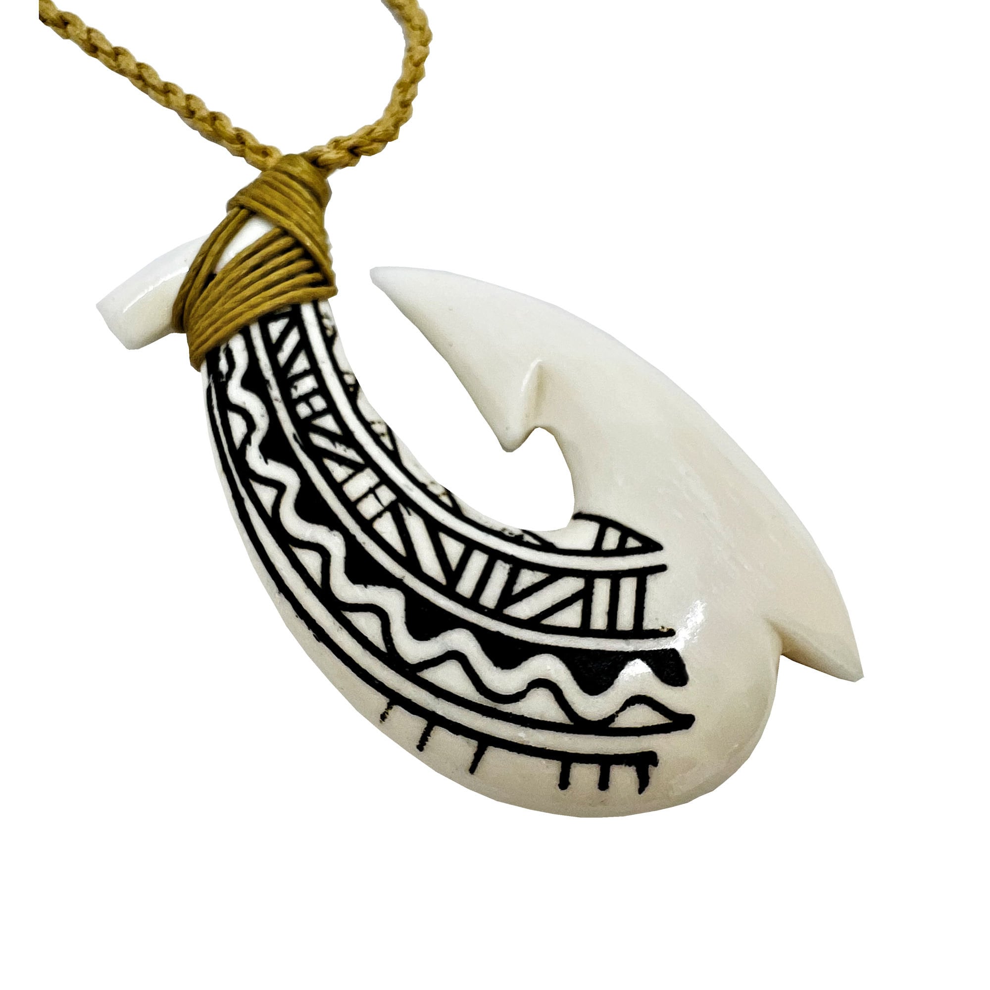 Hawaiian Jewelry Black Tattoo Buffalo Bone Makau Fish Hook Hawaii