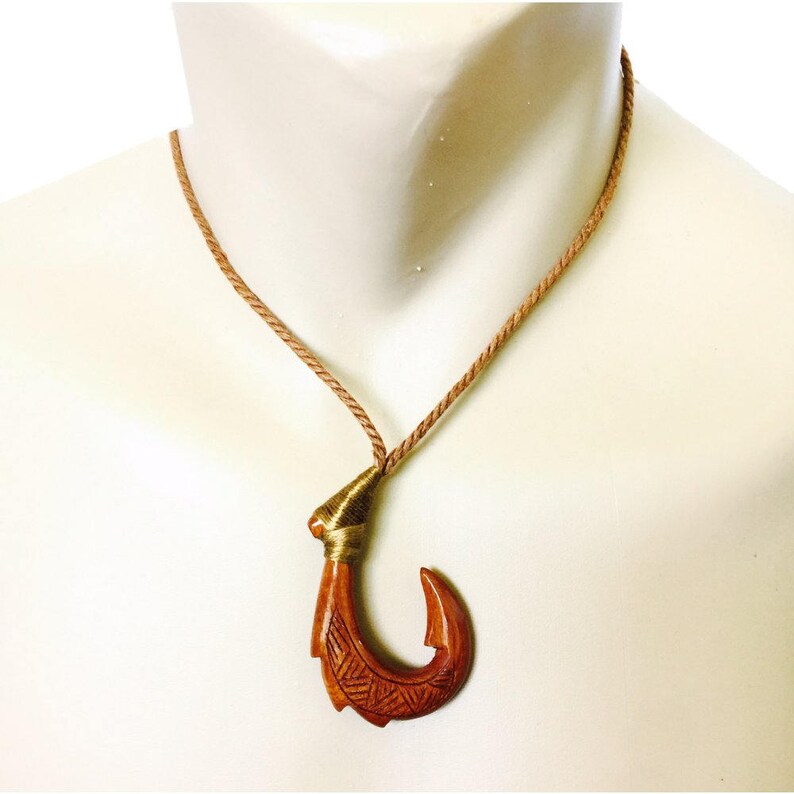 Hawaiian Jewelry Handmade Koa Wood Carved Fish Hook Necklace Etsy