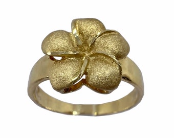 Solid 14K Yellow Gold Hawaiian Plumeria Flower Ring Size 9.5  from Maui, Hawaii