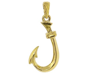 Hawaiian Jewelry Solid 14K Gold Fish Hook Pendant from Maui, Hawaii