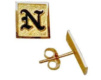 Hawaiian Heirloom Jewelry Custom 14K Yellow Gold Initial Square Earrings- YOUR INITIAL from Maui, Hawaii