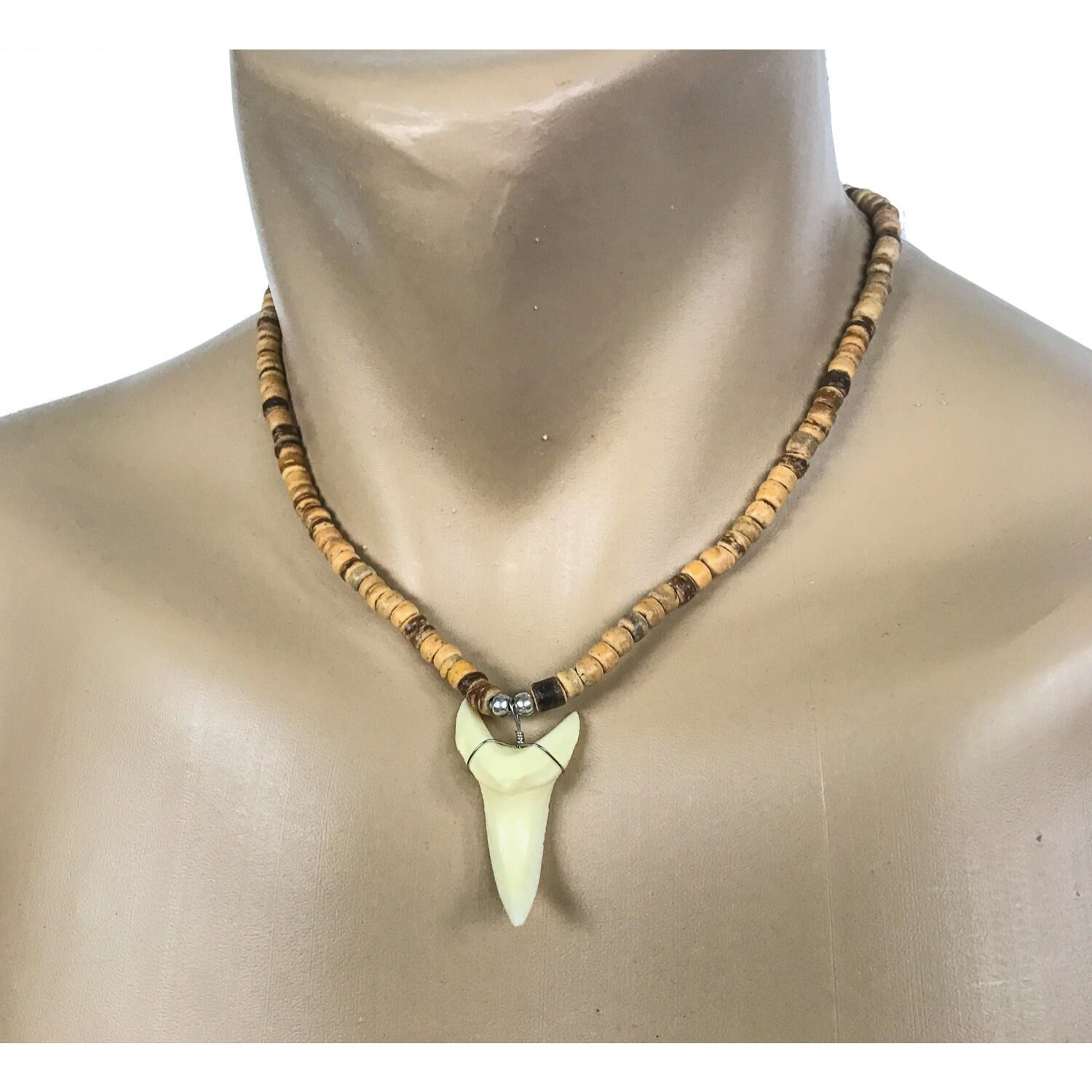 Wood Beads Shark Tooth Necklace - Emperors Emporium Hawaii