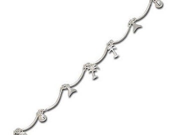 Hawaiian Jewelry Sterling Silver Hawaii Whale Tail Palm Tree Flower Charm Anklet from Maui, Hawaii