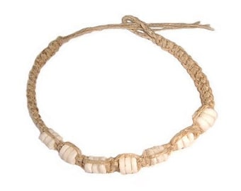 Hawaiian Handmade Hemp Puka Shell Bracelet / Anklet from Maui, Hawaii