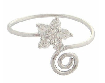 Hawaiian Jewelry Sterling Silver Clear CZ Plumeria Flower Hawaii Toe Ring from Maui, Hawaii