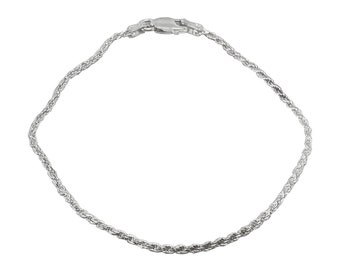 Real Solid 925 Sterling Silver Diamond Cut 1mm Sparkle Rope Anklet or Bracelet 9" Long from Maui, Hawaii
