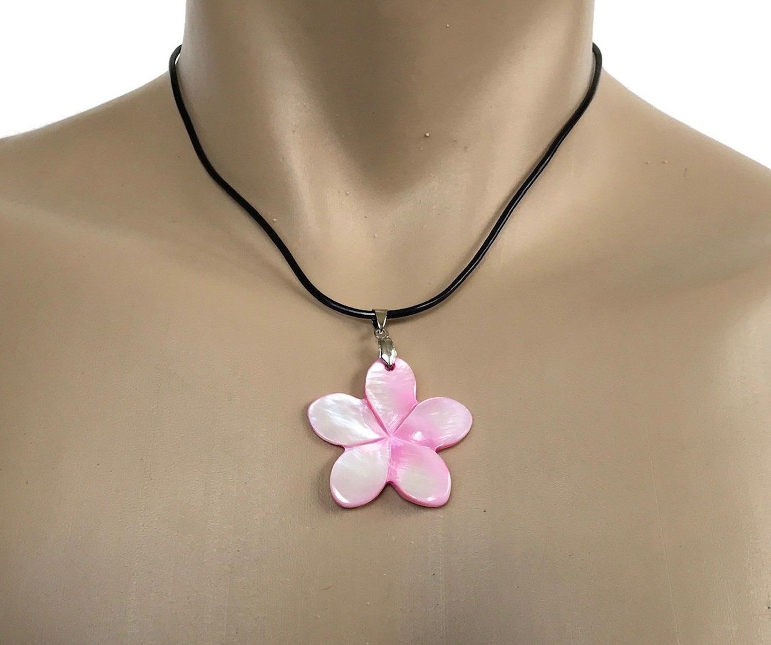 Hawaiian Jewelry Handmade Pink Shell Plumeria Flower Necklace Etsy