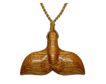 Hawaiian Jewelry Handmade Large Koa Wood Whale Tail Necklace From Maui Hawaii