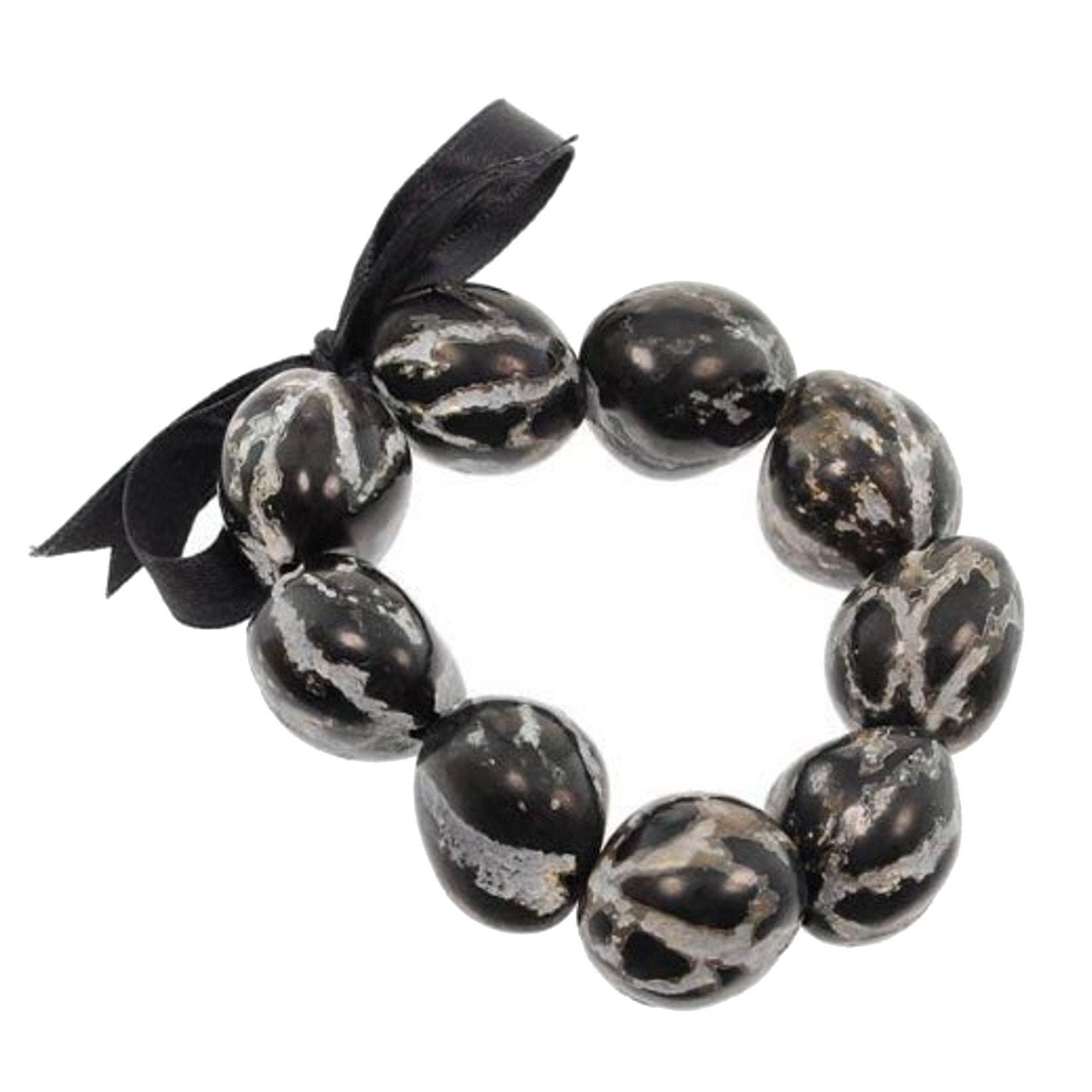 Hawaiian Jewelry Handmade Hawaiian Black Marble Kukui Nut Elastic ...