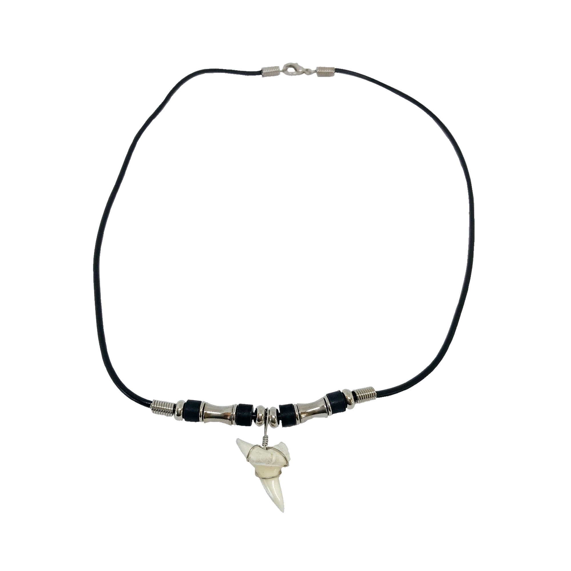 Shark Tooth Necklace with Skull Bone Beads · L1: .75 L2: · MegaTeeth