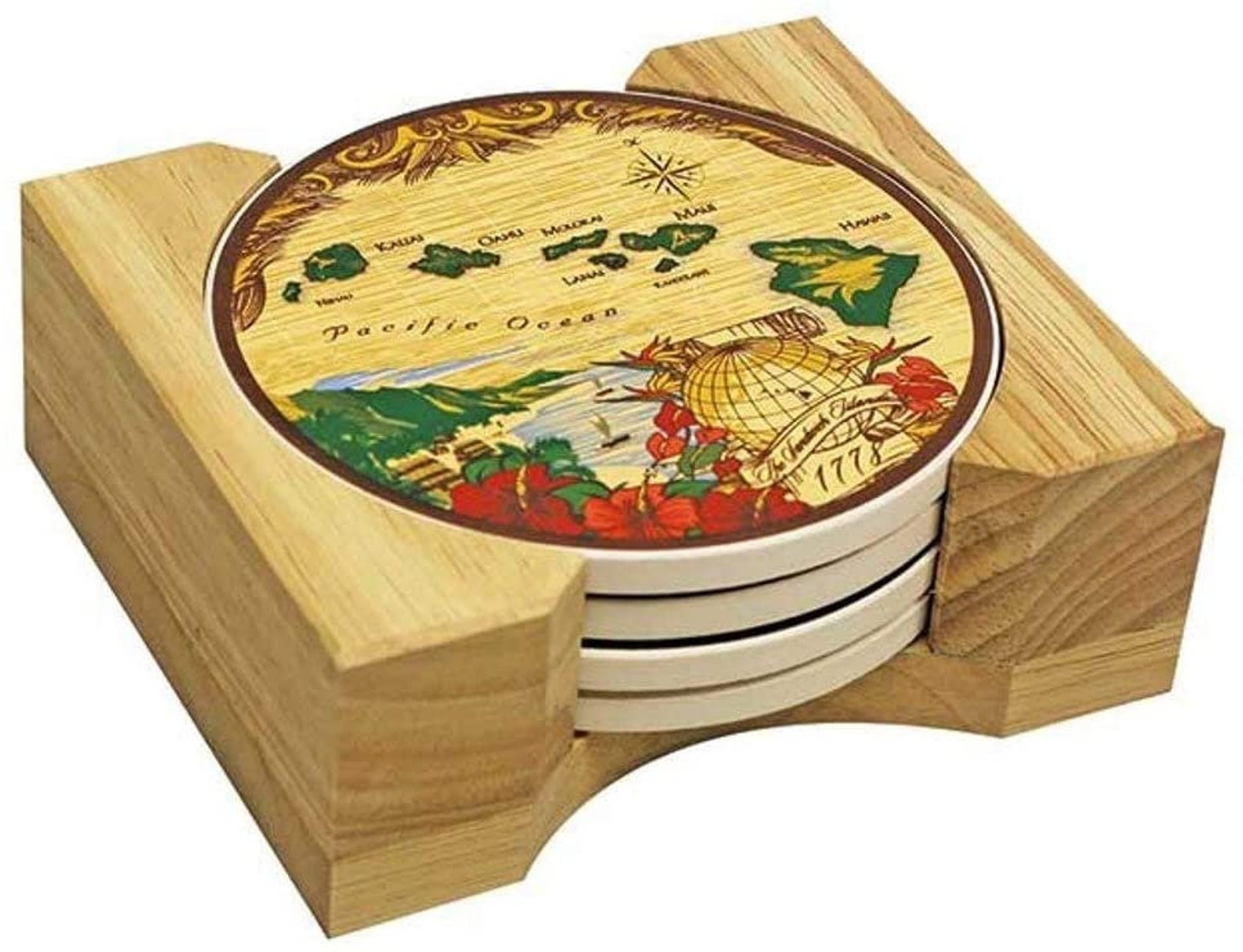 Hawaiian Ceramic Coaster Set Hawaii Island Map From Maui Etsy