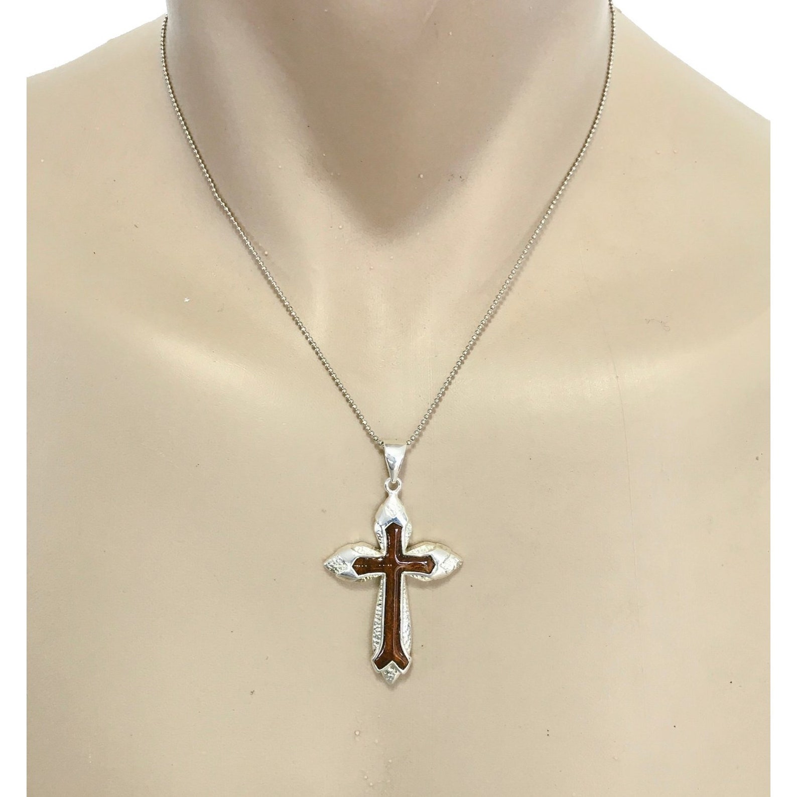 Hawaiian Jewelry Handmade Silver Koa Wood Cross Pendant Etsy UK