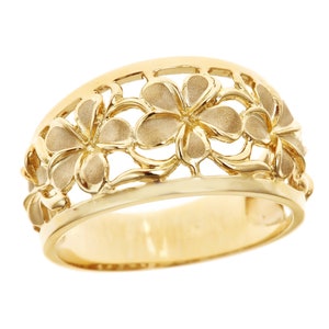 Hawaiian Heirloom Jewelry Solid 14k Gold Cut Out 5 Plumeria Flower Taper Ring from Maui, Hawaii