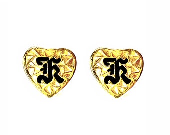 Hawaiian Heirloom Jewelry Custom 14K Yellow Gold Initial Heart Earrings from Maui, Hawaii