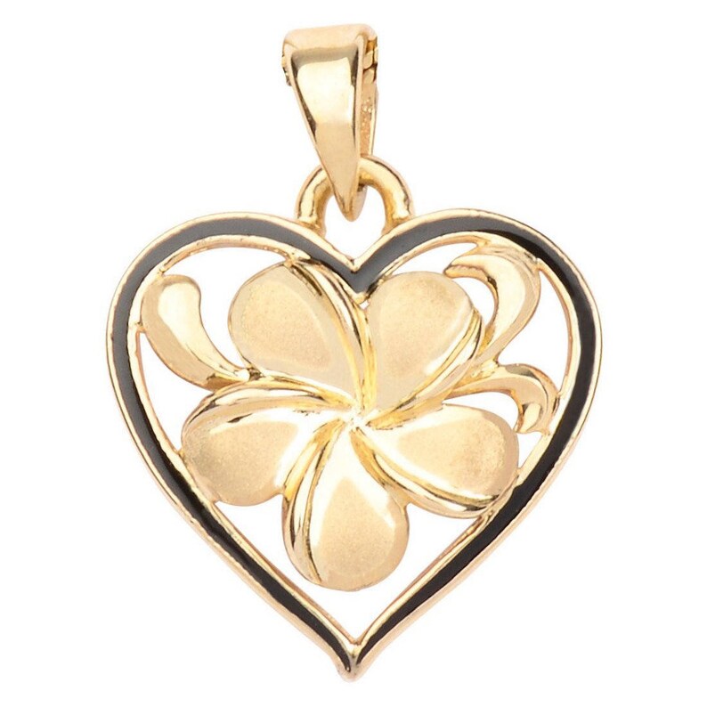Hawaiian Heirloom Jewelry 14k Gold Plumeria Black Enamel Heart Etsy