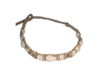 Hawaiian Shell Handmade Hemp Puka Shell and Seashell Bracelet / Anklet from Maui, Hawaii