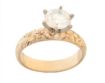 Hawaiian Heirloom Jewelry 4mm 14k Yellow Gold Cubic Zirconia Wedding Engagement Ring