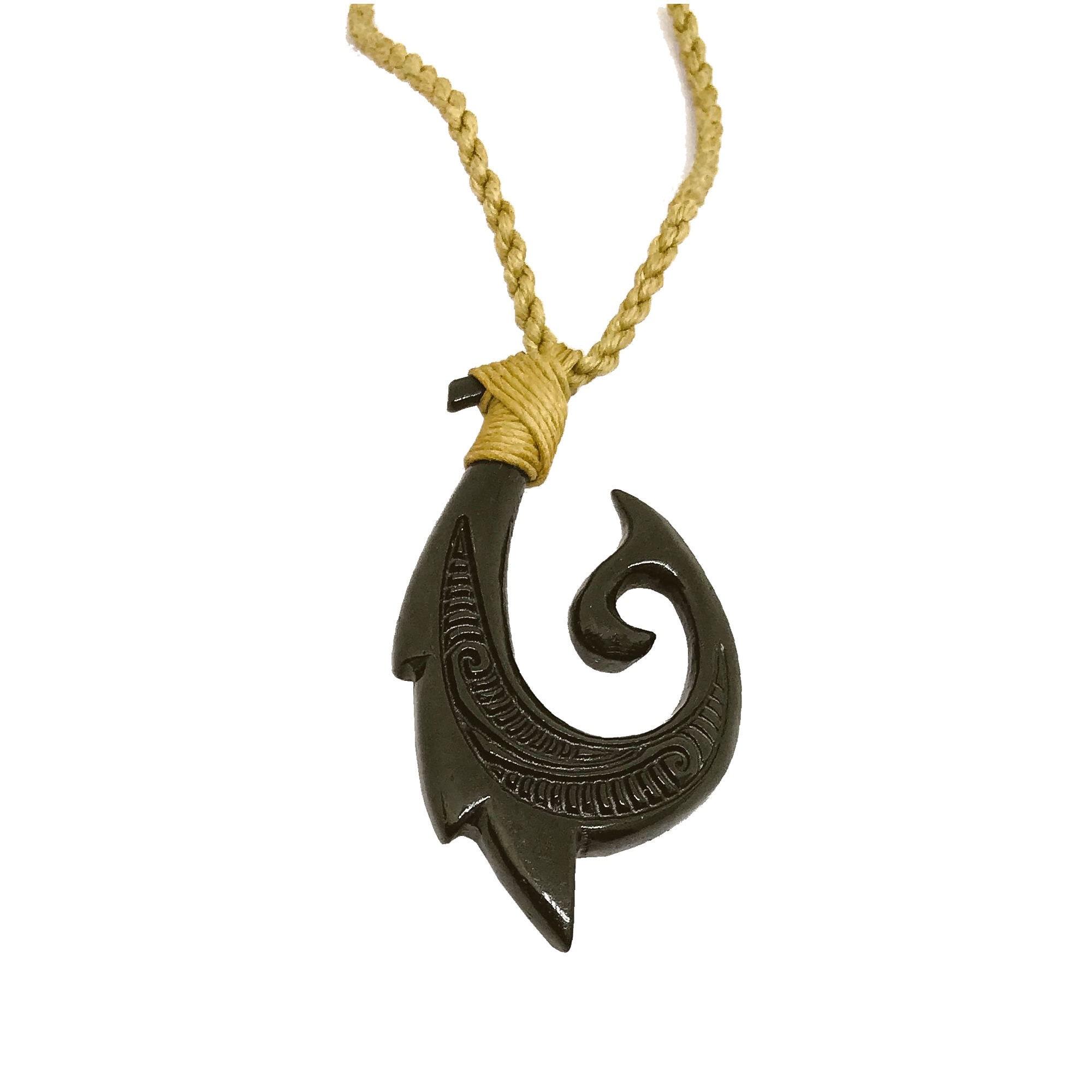 Hawaiian Jewelry Hand Carved Narrow Black Hawaiian Bone Fish Hook Hawaii  Pendant From Maui Hawaii