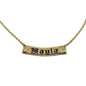 Hawaiian Heirloom Jewelry Custom 14k Gold Horizontal Pendant with YOUR Name from Maui, Hawaii