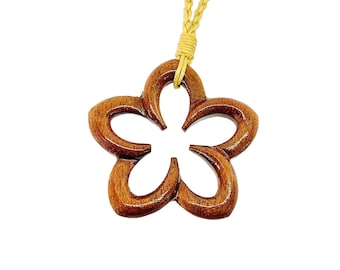 Hawaiian Jewelry Handmade Hawaiian Koa Wood Cut Out Plumeria Flower Necklace From Maui Hawaii