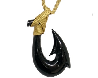 Hawaiian Jewelry Black Hawaiian Bone Fish Hook Hawaii Pendant From Maui Hawaii