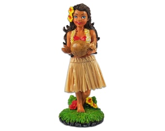 Hawaiian Hula Girl with Hinu Ipu Miniature Dashboard Doll Hawaii Collectible