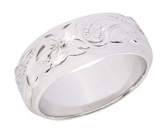 Hawaiian Jewelry Sterling Silver Flower Double Band  from Maui, Hawaii