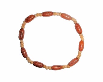 Hawaiian Jewelry Koa Wood Rice Bead and Coconut Bead Elastic Hawaii Bracelet from Maui, Hawaii