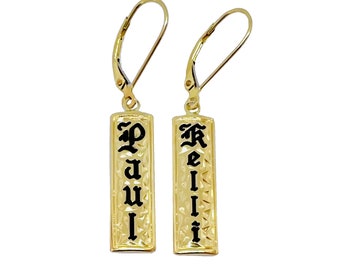 Hawaiian Heirloom Jewelry 14K Yellow Gold Custom Hawaiian Lever Back Earrings with Your Name