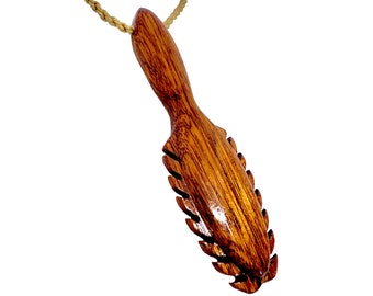 Hawaiian Jewelry Koa Wood Hand Carved Warrior War Club Weapon Pendant from Maui, Hawaii