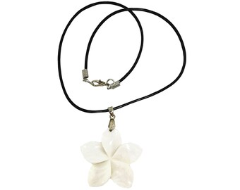 Hawaiian Jewelry Handmade White Shell Plumeria Flower Necklace from Maui, Hawaii