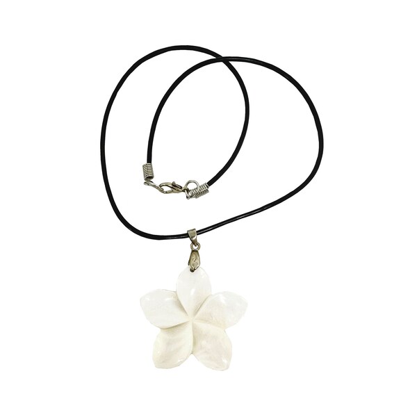 Hawaiian Jewelry Handmade White Shell Plumeria Flower Necklace from Maui, Hawaii