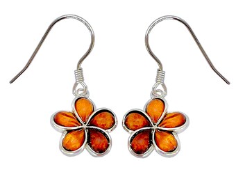 Hawaiian Jewelry 925 Sterling Silver Koa Wood Plumeria Flower Earrings From Maui Hawaii