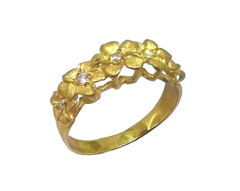 Solid 14K Yellow Gold Hawaiian Plumeria Flower Diamond Ring Size 8 from Maui, Hawaii