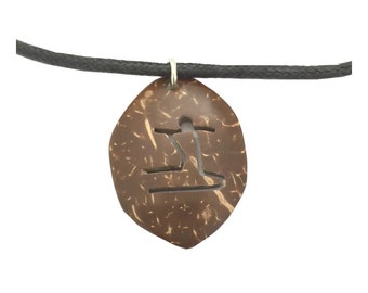Hawaiian Jewelry Handmade Petroglyph Oval Surfer Coconut Shell Pendant From Maui Hawaii