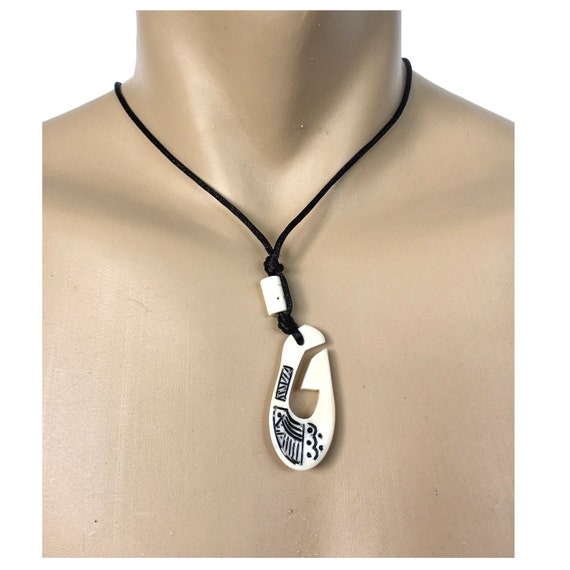 Hawaiian Hawaii Jewelry Buffalo Bone Mermaid Necklace with Brown Cord # 35425