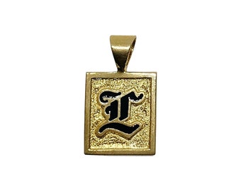 Hawaiian Heirloom Jewelry Custom 14K Yellow Gold Raised Enamel Initial SQUARE Pendant from Maui, Hawaii