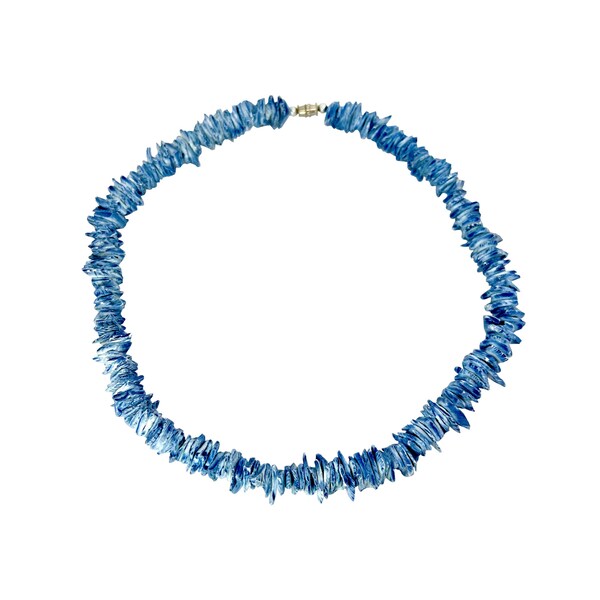 Hawaiian Jewelry Handmade 16" Ocean Blue Chip Shell Choker Necklace from Maui, Hawaii