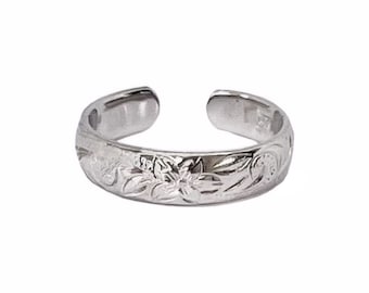 Hawaiian Jewelry Sterling Silver Plumeria Flower and Scroll Toe Ring from Maui, Hawaii