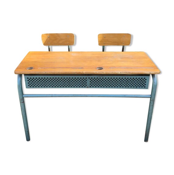 Double Vintage School Desk 2 Seats Kids School Desk Wooden Etsy