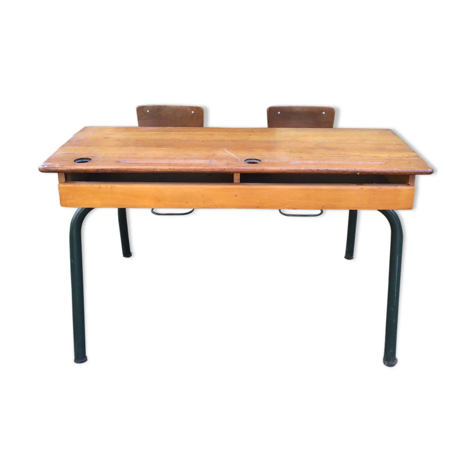 Double Vintage School Desk 2 Seats Kids School Desk Wooden Etsy