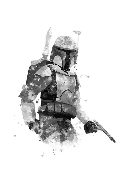 Jango Fett Art Print Aquarelle Noir Et Blanc Star Wars Etsy France
