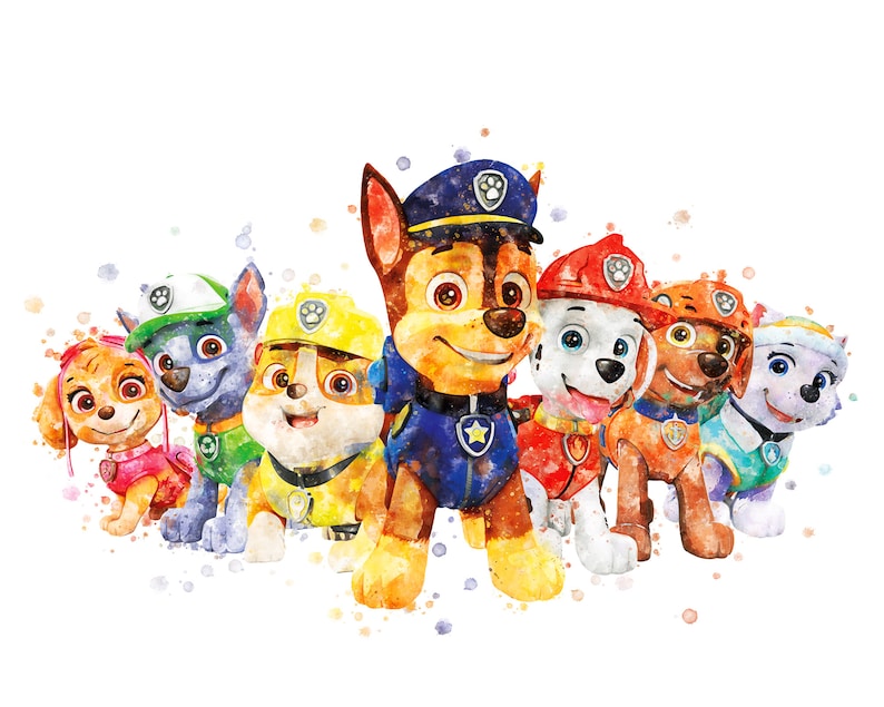 Paw Patrol Art Print Poster Marshall Everest Chase Watercolor | Etsy