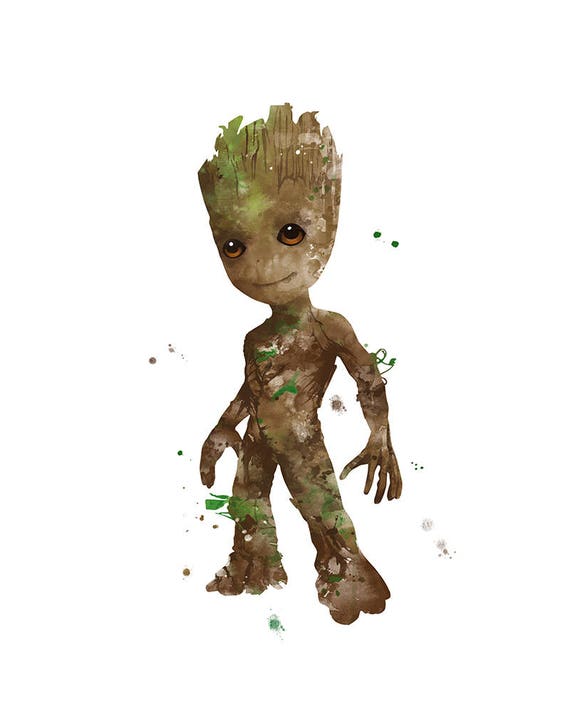 Bebe Groot Imprimir Groot Cartel Acuarela Pintura Bailando Etsy